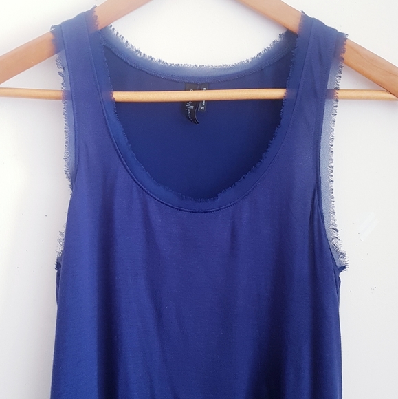 GUESS Blue Frayed Trim Tank Top - Picture 2 of 12